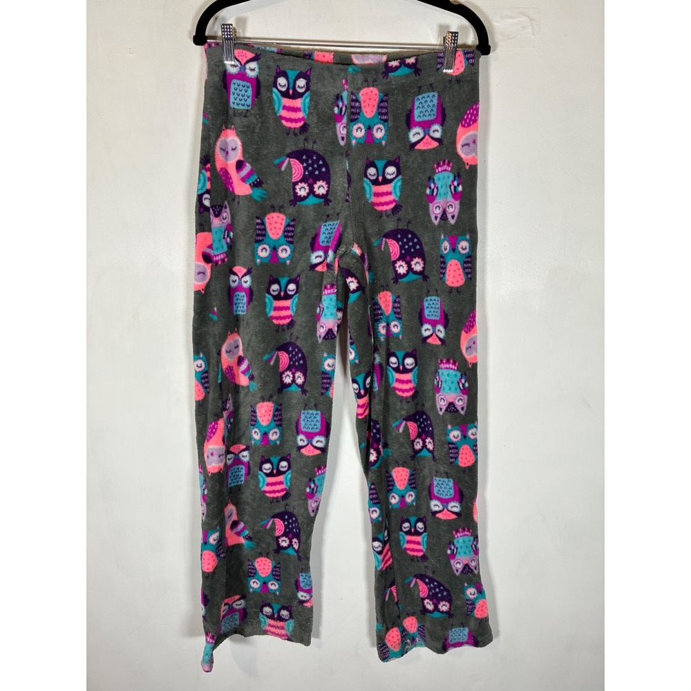 Women's Medium Owl Print Fleece Pajama Pants Pink Blue Purple Cozy Sleepwear